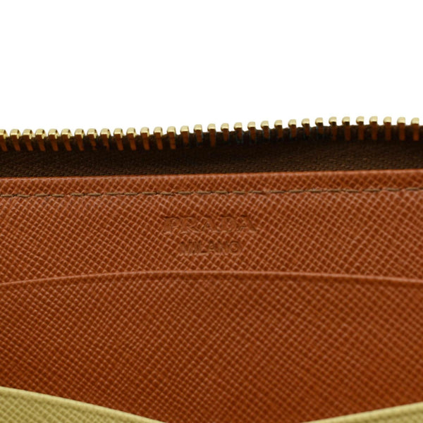 PRADA Zip Around Saffiano Leather Wallet Light Brown