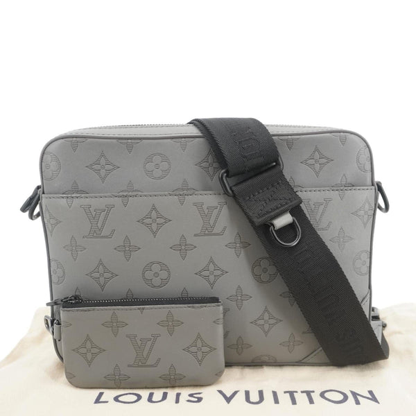 LOUIS VUITTON Duo Monogram Shadow Leather Shoulder Bag Grey