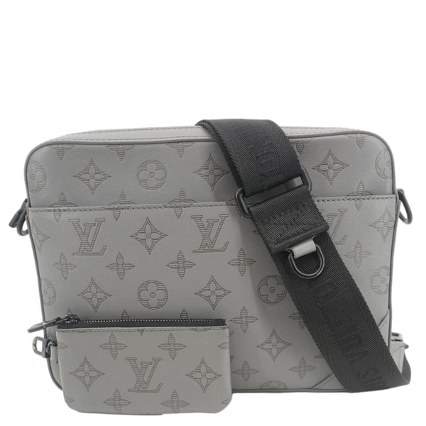 LOUIS VUITTON Duo Monogram Shadow Leather Shoulder Bag Grey