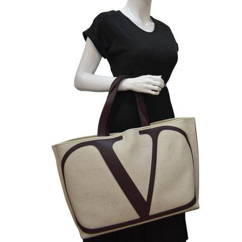 VALENTINO Garavani Strandtasche Mit Vlogo In Canvas Shopping Tote Bag Chocolate