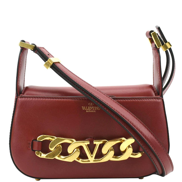 Valentino V Logo Chain Leather Shoulder Bag in Red - Front