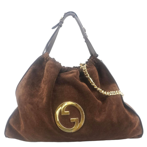 GUCCI Blondie Large Suede Tote Shoulder Bag Brown 747372