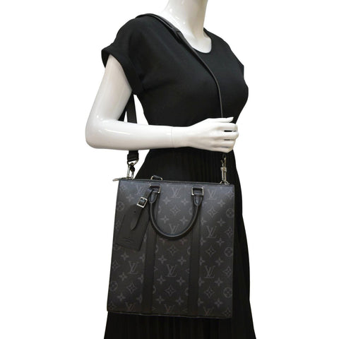 LOUIS VUITTON Sac Plat Monogram Eclipse Tote Shoulder Bag Black