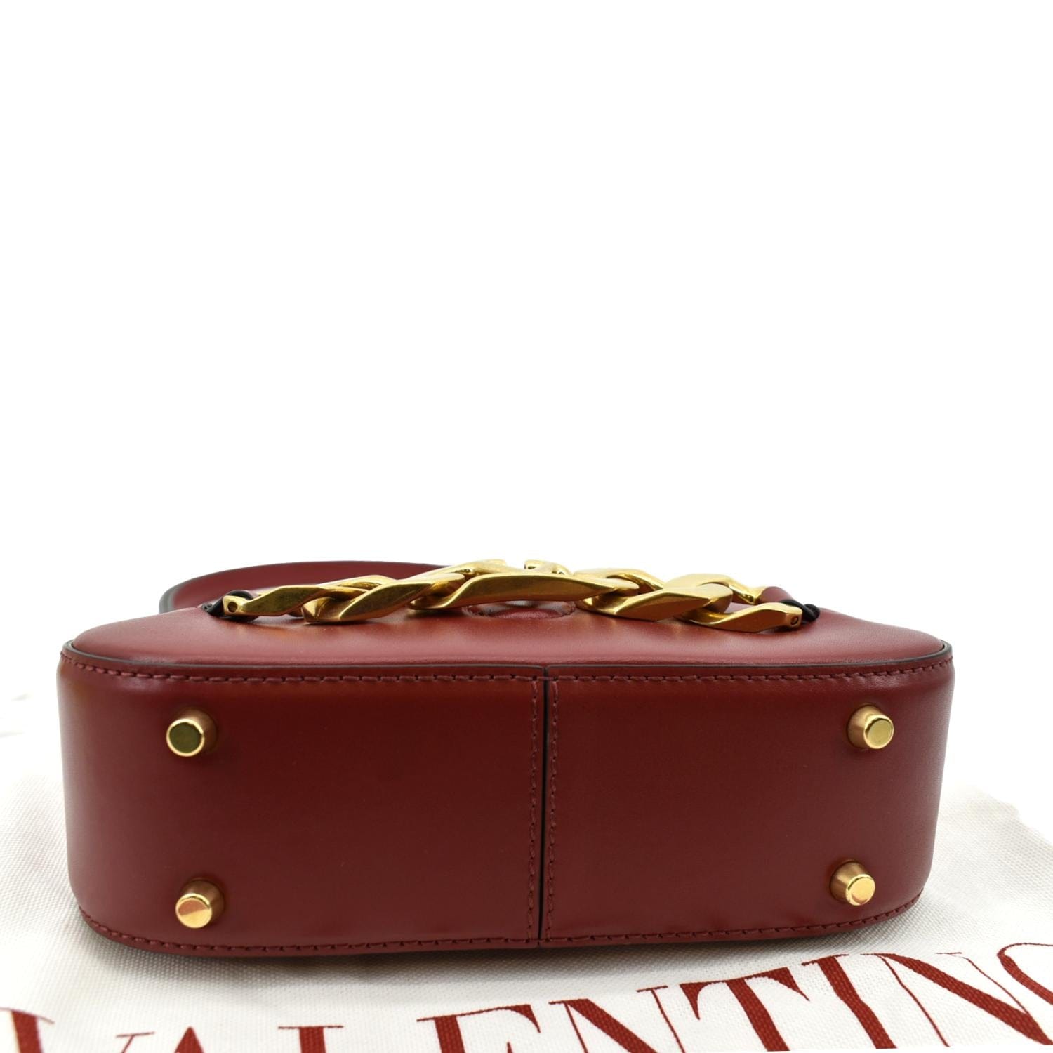 Valentino V Logo Chain Leather Shoulder Bag in Red