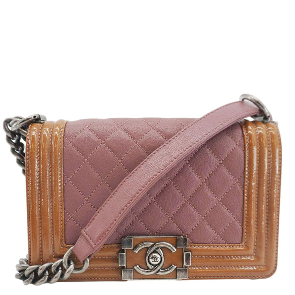 CHANEL Duo Boy Flap Small Goatskin Leather Crossbody Bag Pink