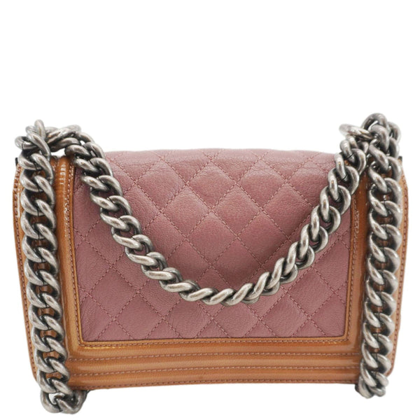 CHANEL Duo Boy Flap Small Goatskin Leather Crossbody Bag Pink