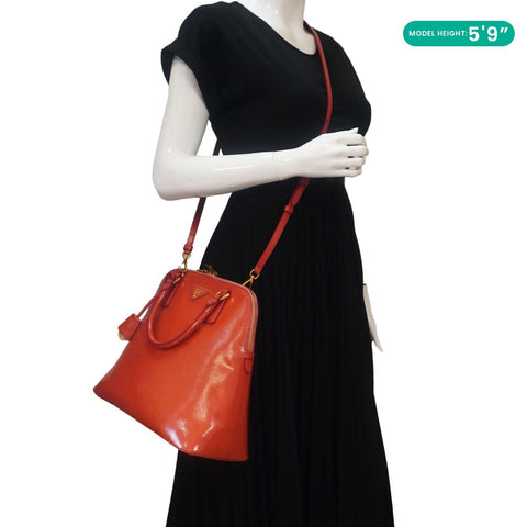 PRADA Promenade Tall Saffiano Leather Crossbody Bag Orange