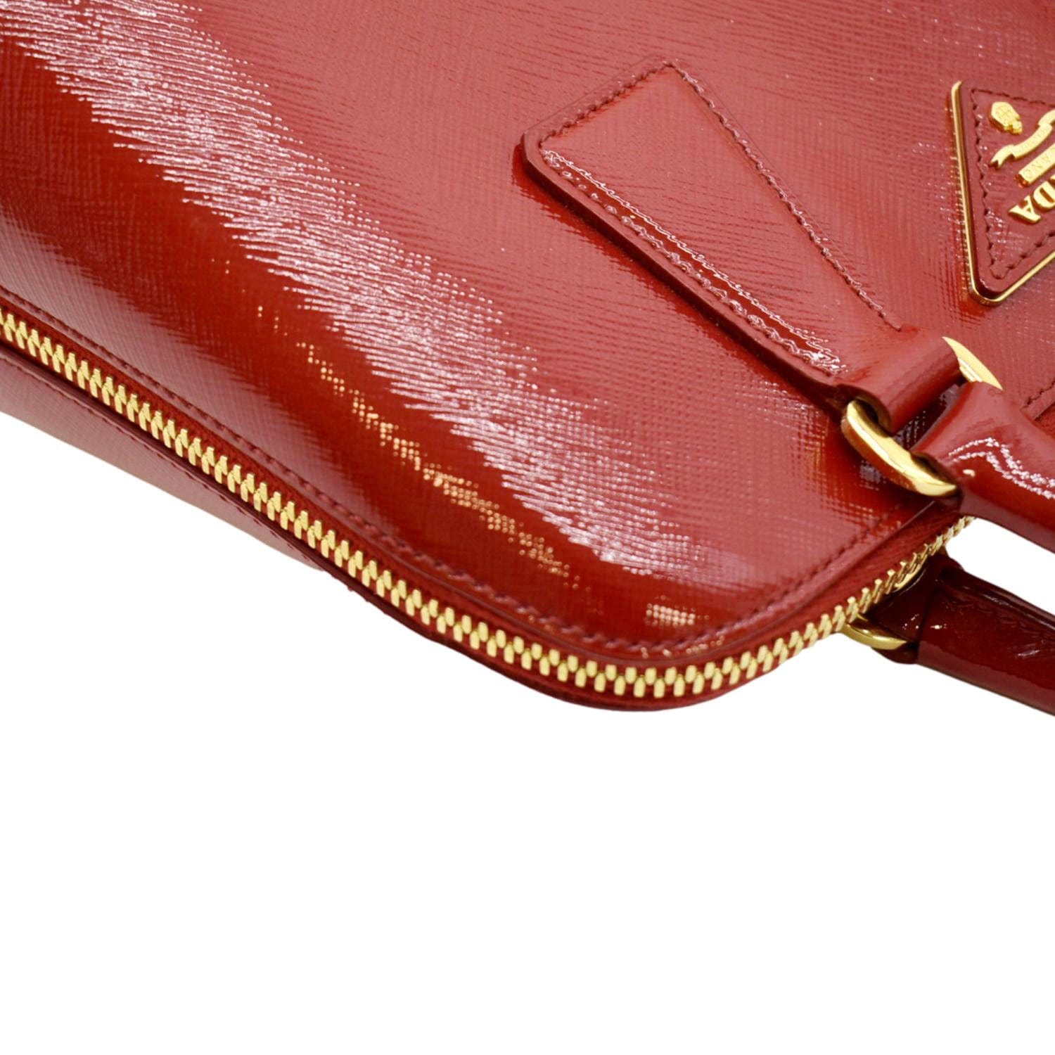 Prada Red Saffiano Patent Leather Small Promenade Satchel at 1stDibs