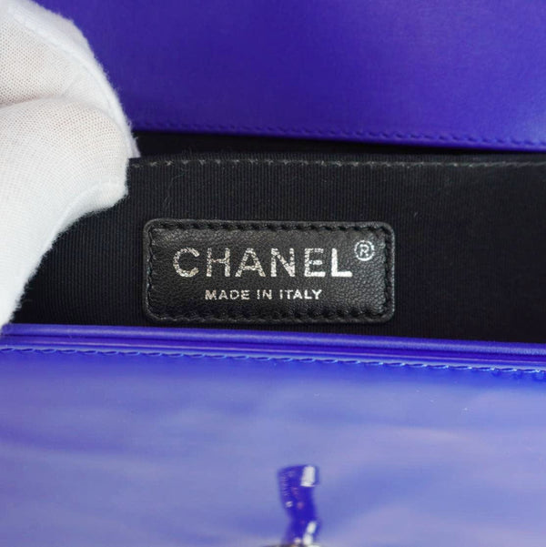 CHANEL Boy Flap Medium Plexiglass Patent Leather Crossbody Bag Blue