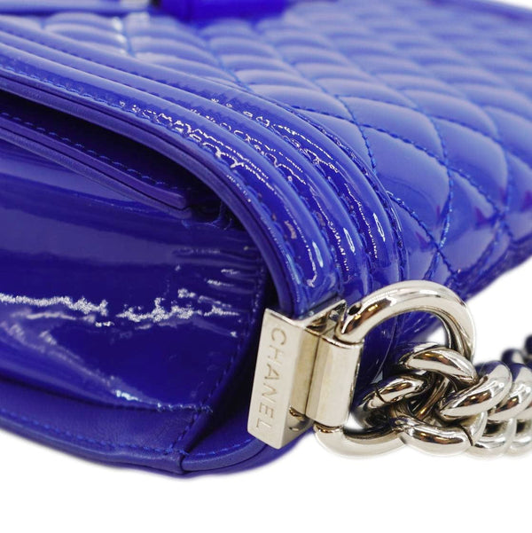 CHANEL Boy Flap Medium Plexiglass Patent Leather Crossbody Bag Blue