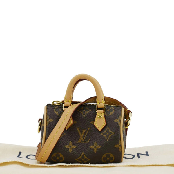 LOUIS VUITTON Speedy Charm Monogram Canvas Satchel Bag Brown