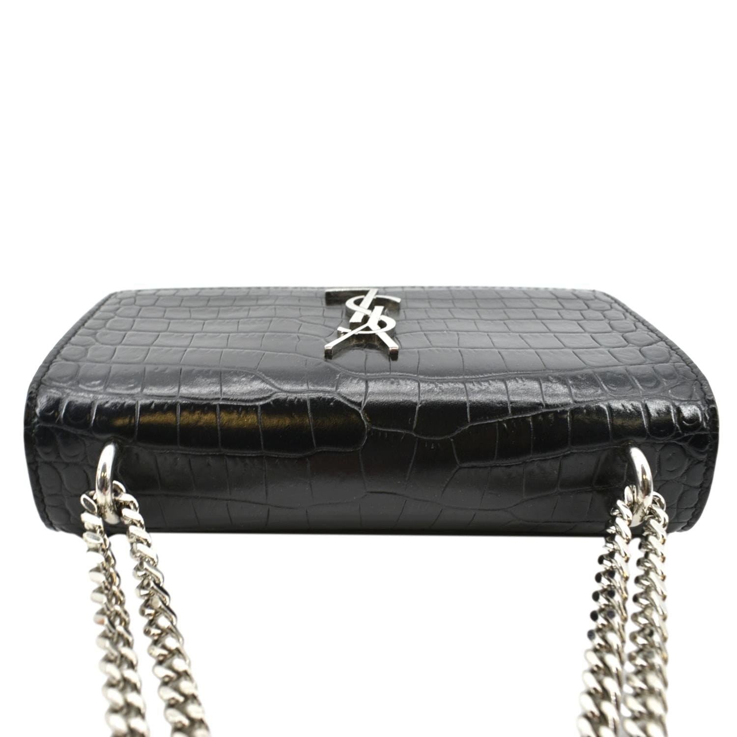 Saint Laurent Women's Small Kate Crocodile-Embossed Leather Shoulder Bag with Tassel - Noir