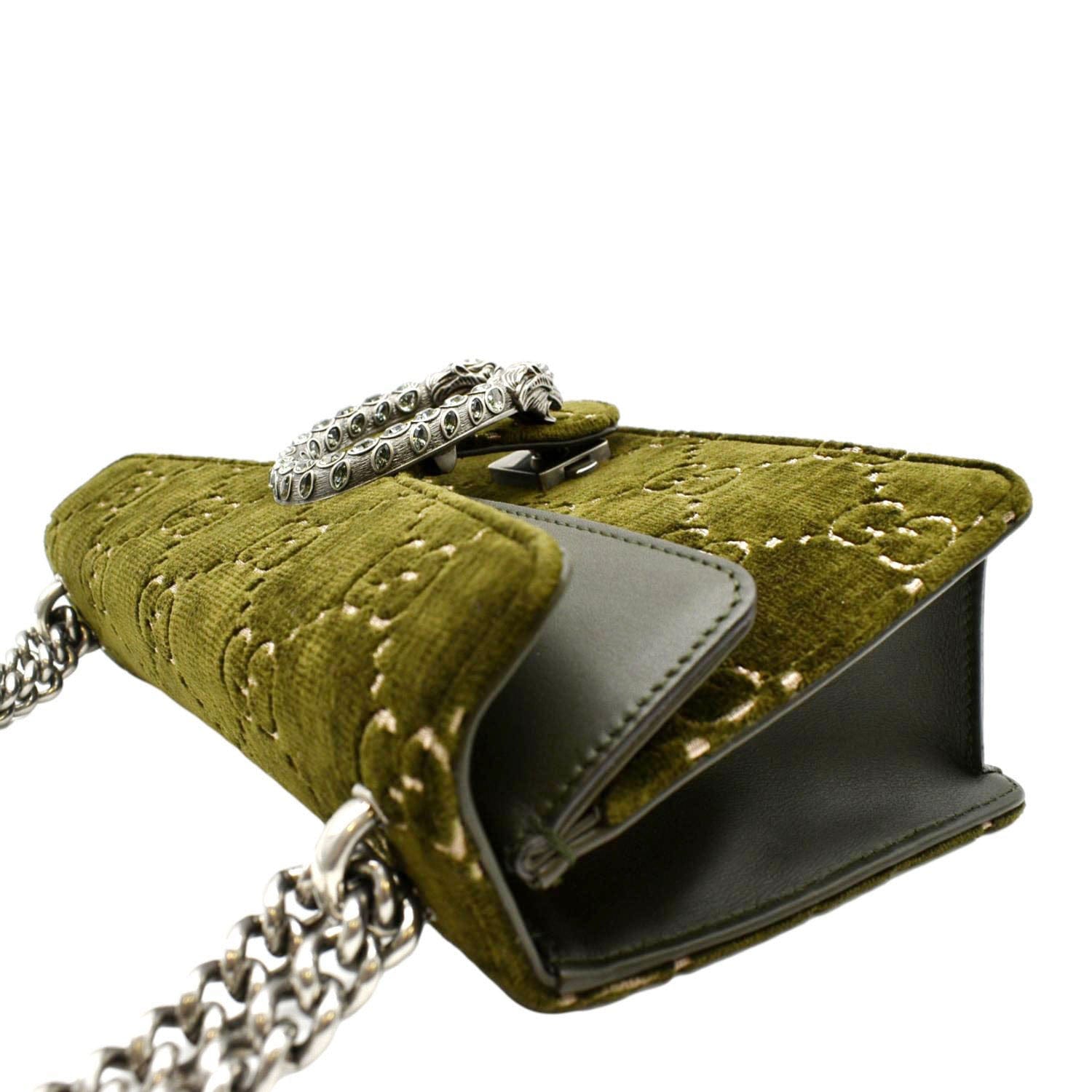 GUCCI Pre-Loved Dionysus Velvet GG Handbag in Dark Green