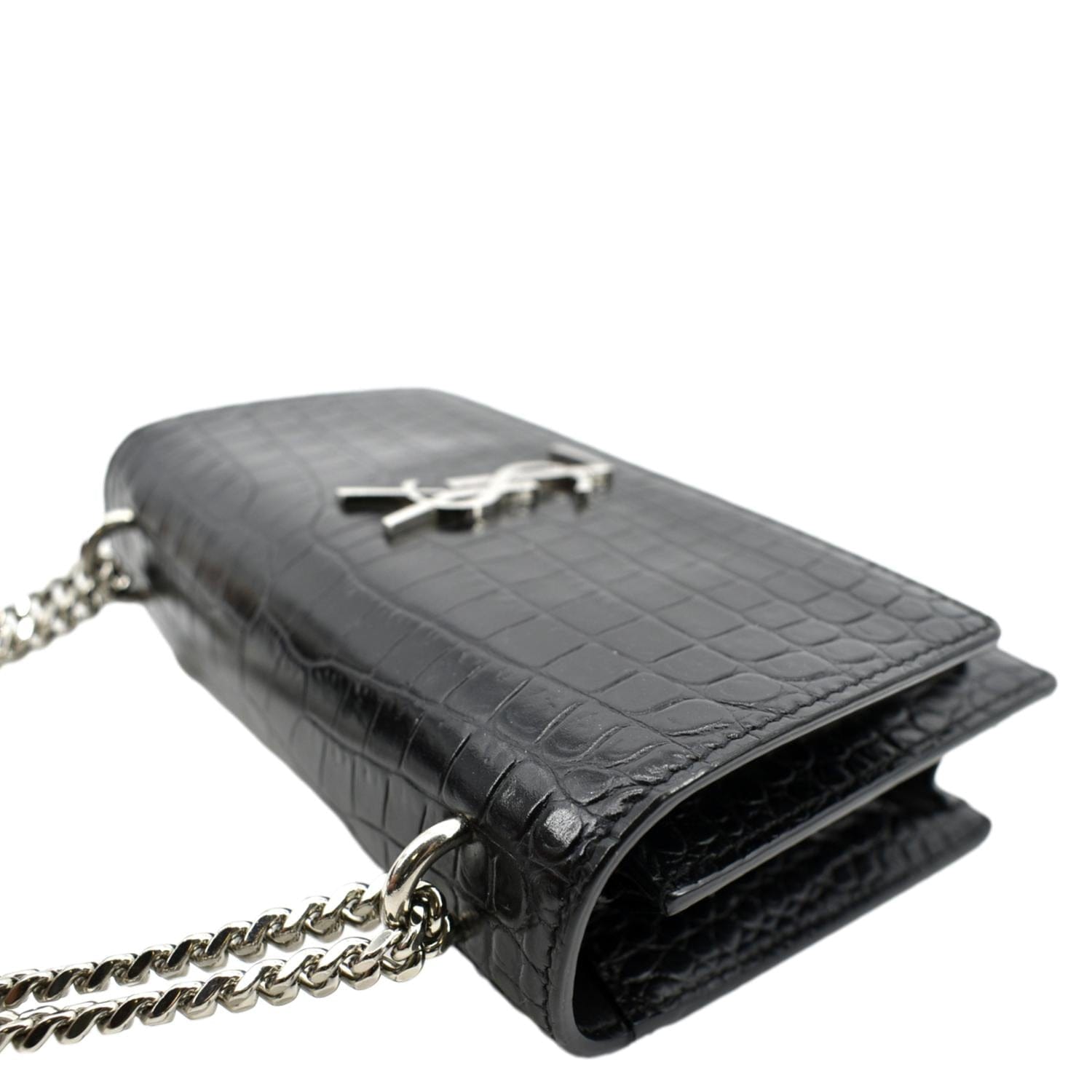 Saint Laurent Sunset Crocodile-Embossed Mini Bag - Black
