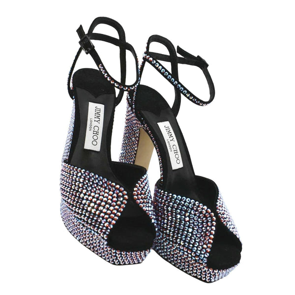 JIMMY CHOO Sacaria Crystal Platform Sandals Multicolor