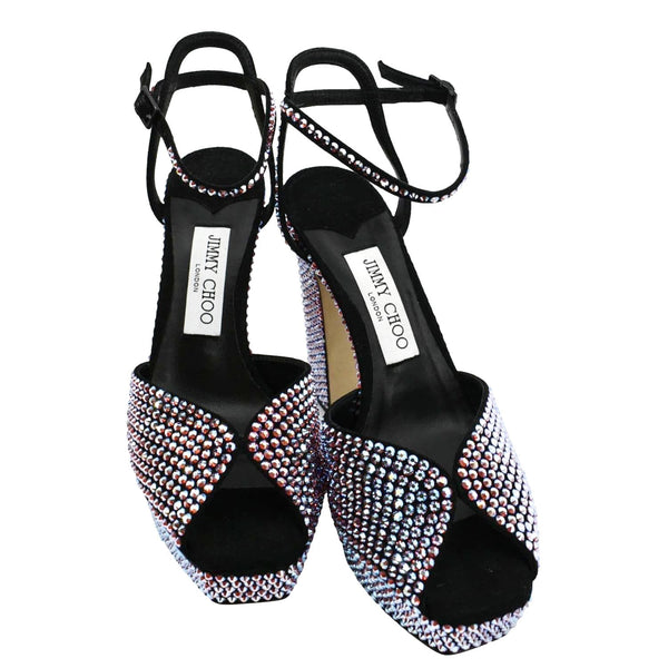 JIMMY CHOO Sacaria Crystal Platform Sandals Multicolor