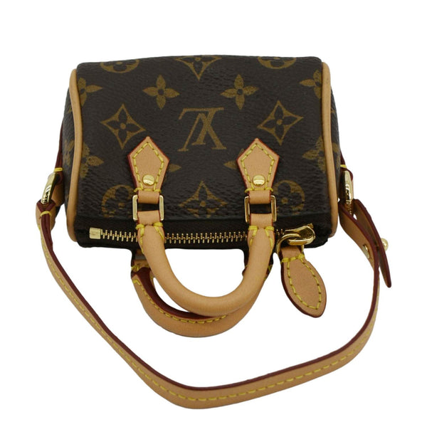 LOUIS VUITTON Speedy Charm Monogram Canvas Satchel Bag Brown