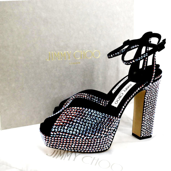 JIMMY CHOO Sacaria Crystal Platform Sandals Multicolor