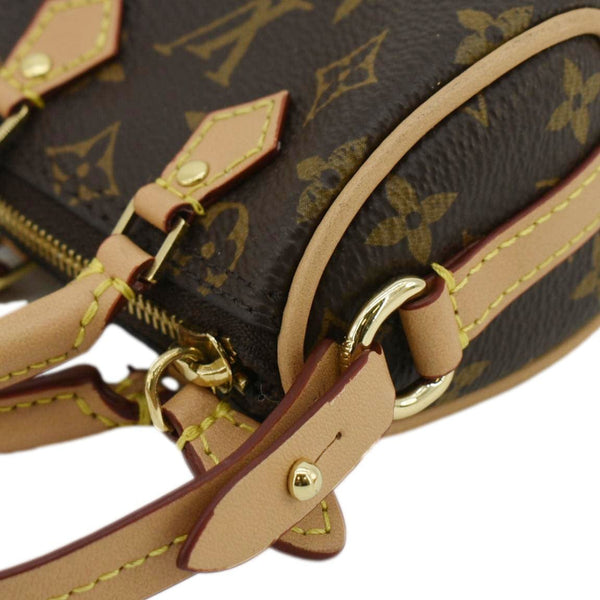 LOUIS VUITTON Speedy Charm Monogram Canvas Satchel Bag Brown