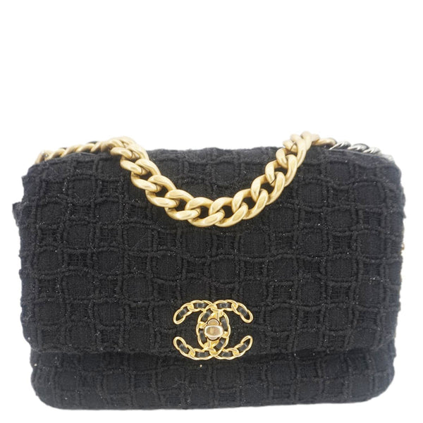 CHANEL 19 Flap Medium Tweed Shoulder Bag Black