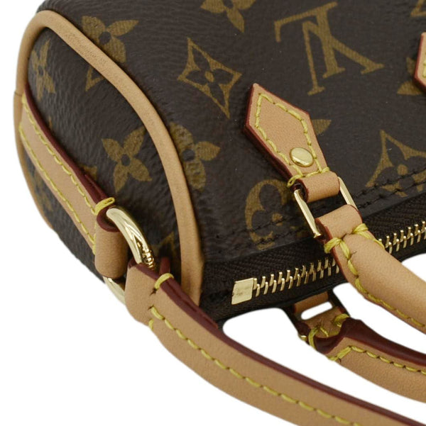 LOUIS VUITTON Speedy Charm Monogram Canvas Satchel Bag Brown