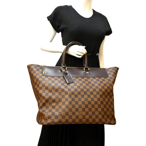 LOUIS VUITTON Greenwich PM Damier Ebene Travel Tote Bag Brown