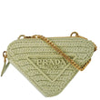 PRADA Triangle Logo Raffia Embroidered Leather Chain Pouch Green