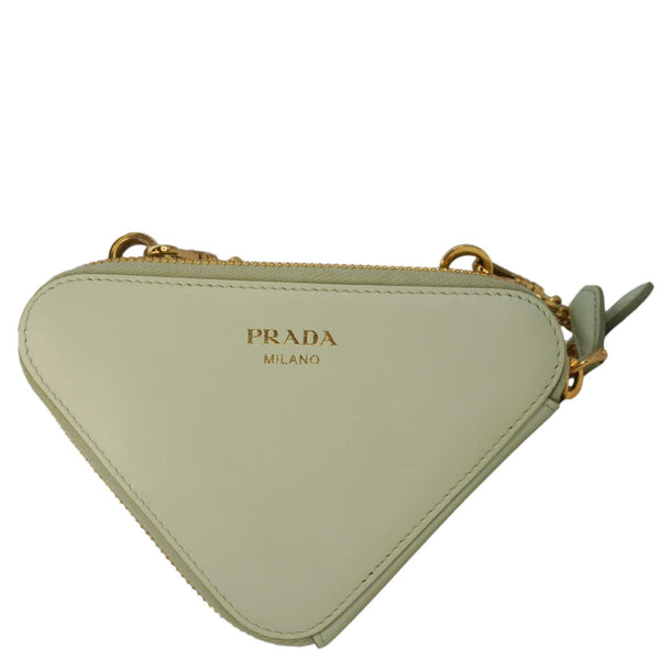 PRADA Triangle Logo Raffia Embroidered Leather Chain Pouch Green