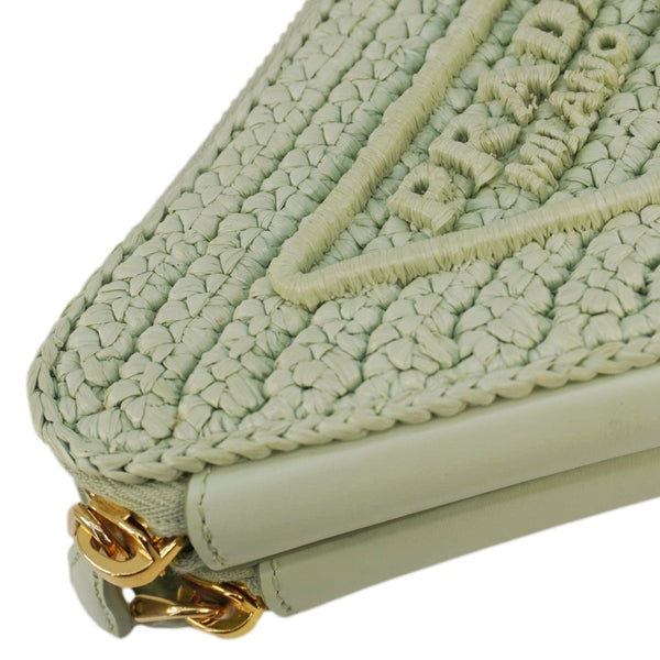 PRADA Triangle Logo Raffia Embroidered Leather Chain Pouch Green