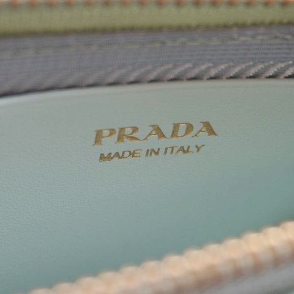 PRADA Triangle Logo Raffia Embroidered Leather Chain Pouch Green