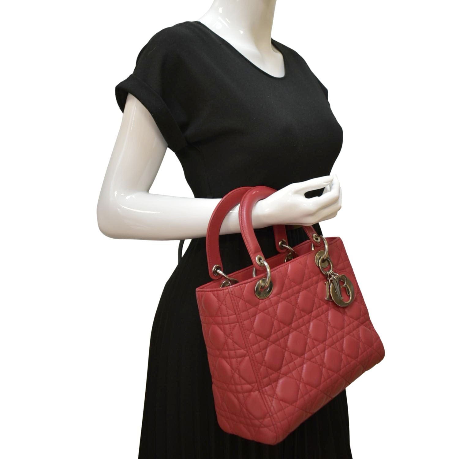 CHRISTIAN DIOR Medium Lady Dior Cannage Lambskin Leather Shoulder Bag