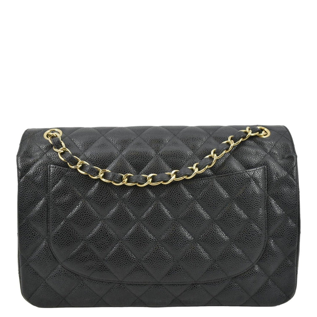 CHANEL Classic Double Flap Quilted Caviar Leather Shoulder Bag Black