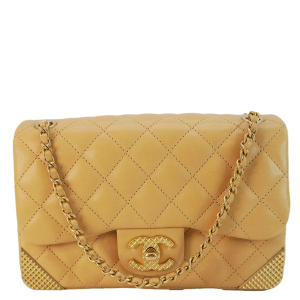 CHANEL Rock The Corner Flap Quilted Leather Shoulder Bag Beige