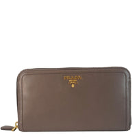 PRADA Zip Around Leather Wallet Brown