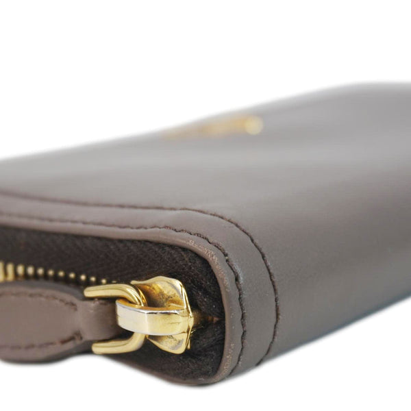 PRADA Zip Around Leather Wallet Brown