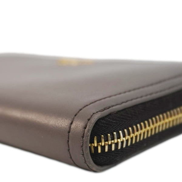 PRADA Zip Around Leather Wallet Brown