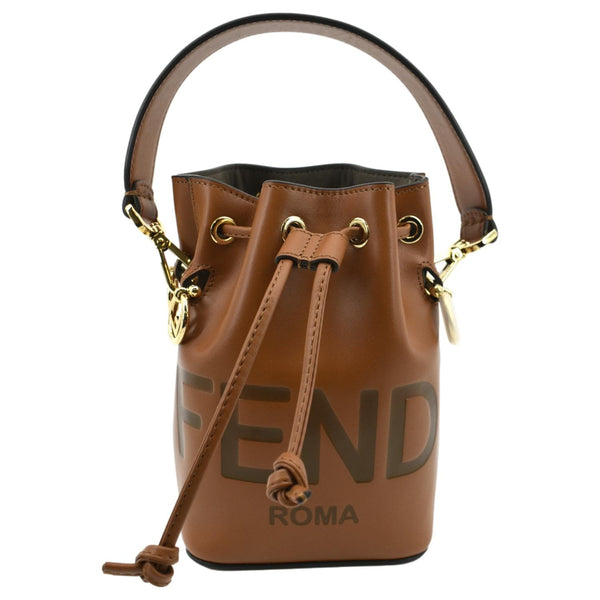 Fendi Mon Tresor Leather Bucket Crossbody Bag in Brown - Front