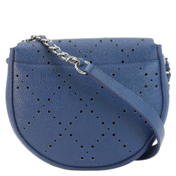 CHANEL Perforated Caviar Leather Messenger Bag Navy Blue