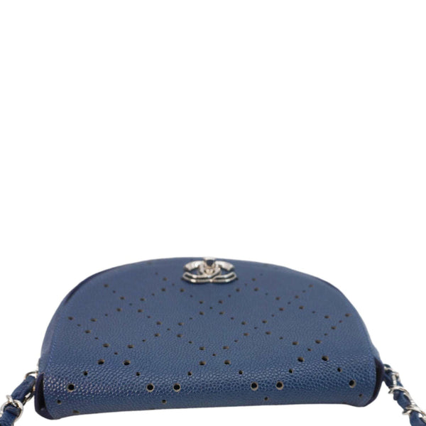 CHANEL Perforated Caviar Leather Messenger Bag Navy Blue