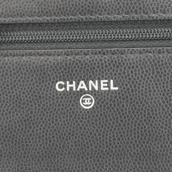 CHANEL Camellia Caviar Leather Wallet on Chain Shoulder Bag Black