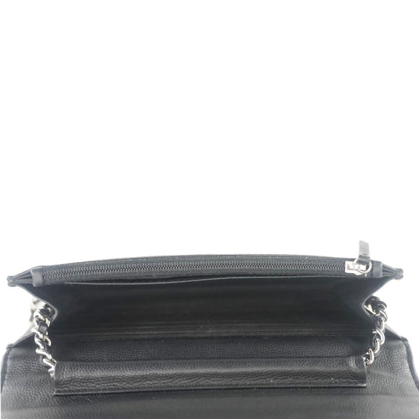 CHANEL Camellia Caviar Leather Wallet on Chain Shoulder Bag Black