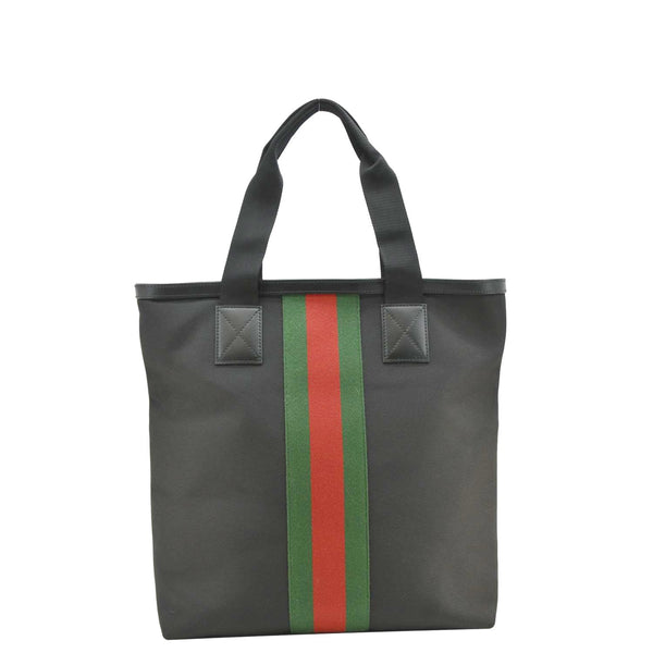 GUCCI Vertical Web Stripe Techno Canvas Black Tote Bag back side