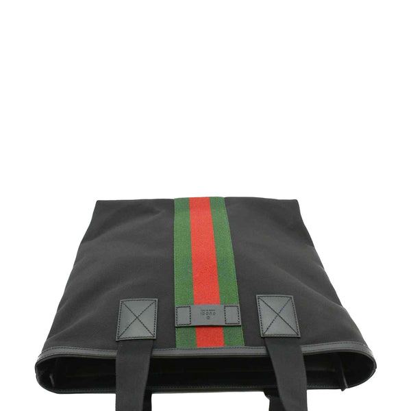 GUCCI Vertical Web Stripe Techno Canvas Black Tote Bag  upper look