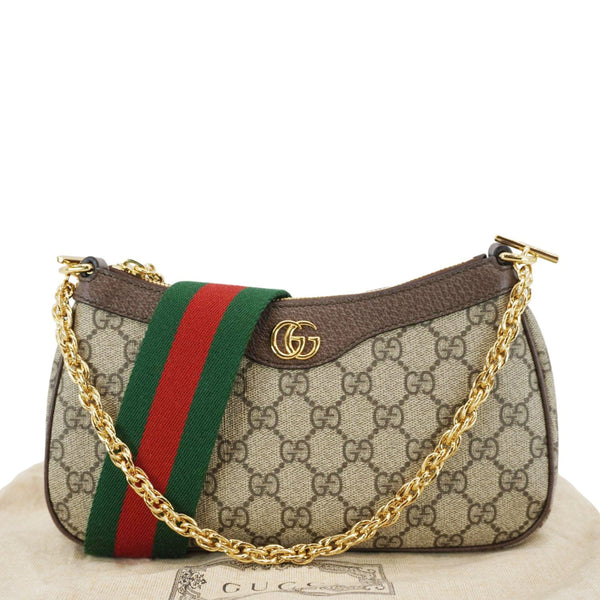 GUCCI Ophidia Web Small GG Supreme Canvas Shoulder Bag Beige 735132