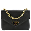 PRADA Flip Lock Chain Saffiano Leather Crossbody Bag Black