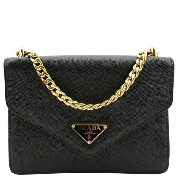 PRADA Flip Lock Chain Saffiano Leather Crossbody Bag Black