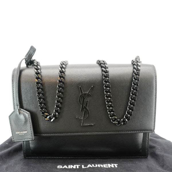 YVES SAINT LAURENT Sunset Monogram Leather Shoulder Bag Black