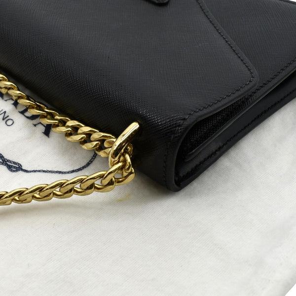 PRADA Flip Lock Chain Saffiano Leather Crossbody Bag Black