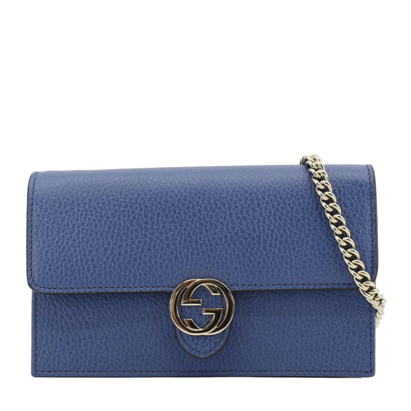 GUCCI Dollar Interlocking G Calfskin Leather Chain Wallet Crossbody Bag Blue 510314