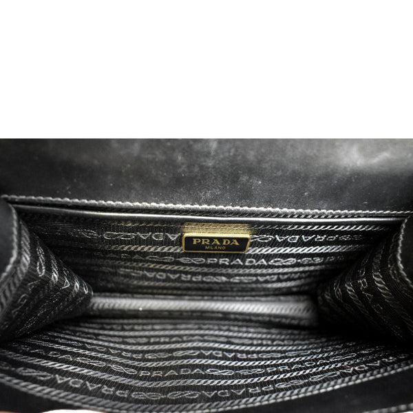 PRADA Flip Lock Chain Saffiano Leather Crossbody Bag Black